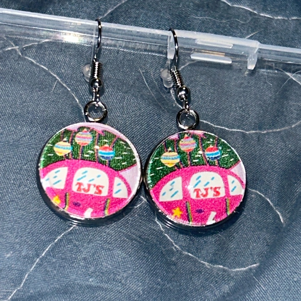 Trader Joe’s earrings 20mm pink with cat